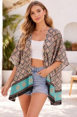 Boho Kimono Kaftan Women Open Front Lightweight Beach Cover Up Festival Top